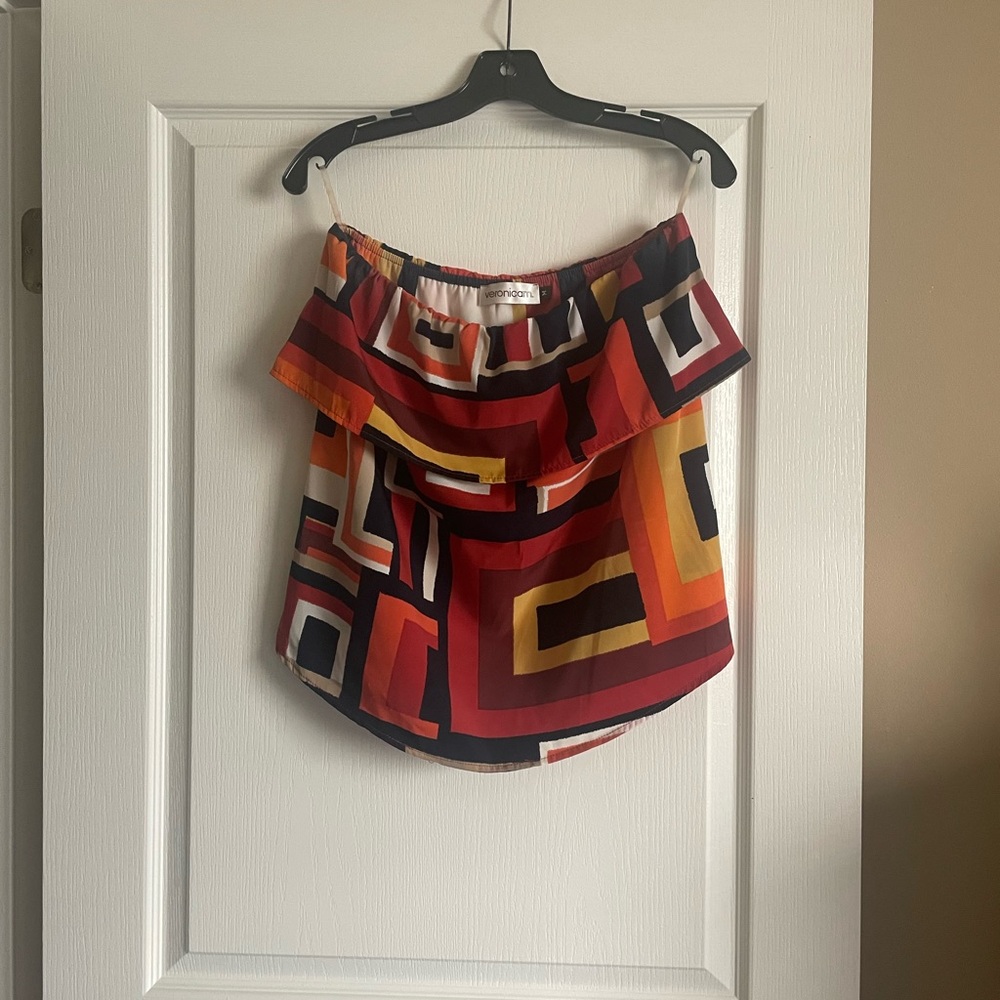 Veronica M Red and Orange Geometric Blouse